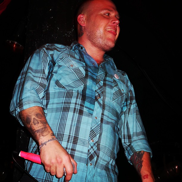 Matt Caughthran - lead singer of The Bronx getting intimate with the crowd.