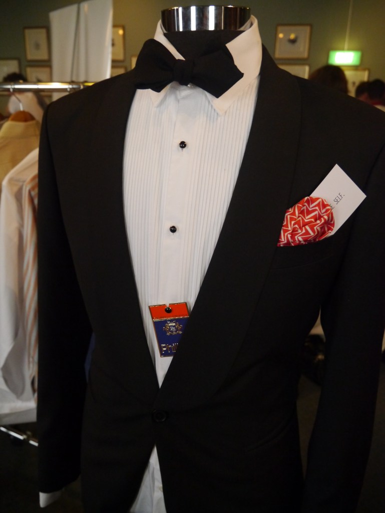 Mr. Phillips front pleat dinner shirt & His Handsome Self kerchief & bow tie.