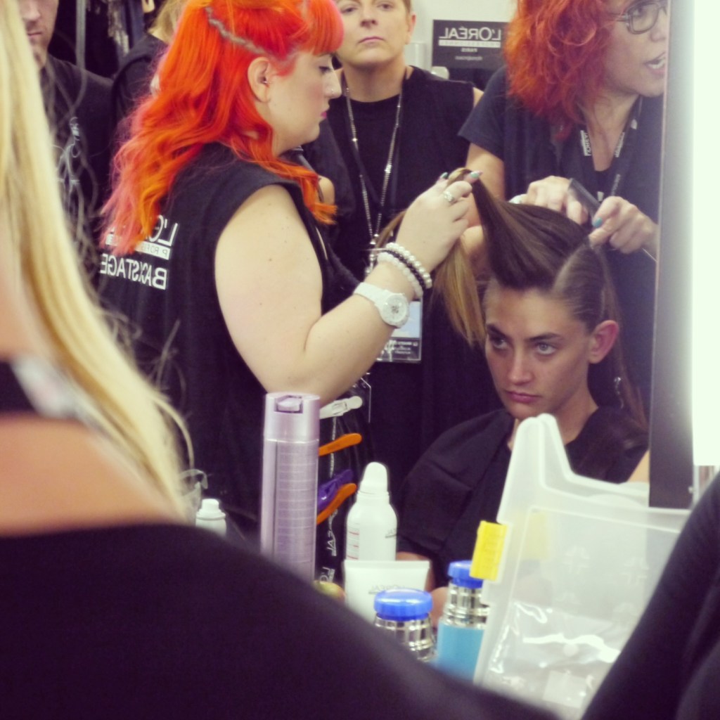 Artistic Director of Heading Out Academy and Showpony Hair Extensions advocate, Caterina Di Biase working her magic on one of the models.